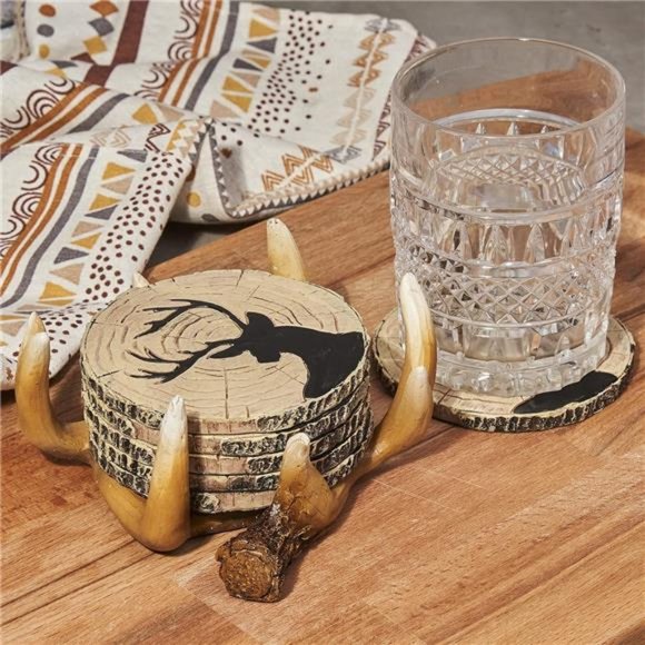 Deer Antler Coasters - 6 Full Size Rustic Coasters for Log Cabin Decor - Hunting - Picture 2 of 6
